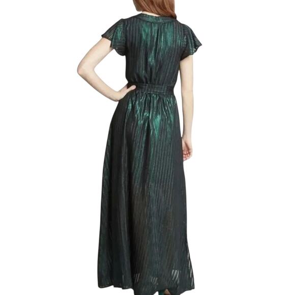 ModCloth Your Time to Shine Maxi Dress Emerald Green Black Metallic Stripe Small - Picture 2 of 11